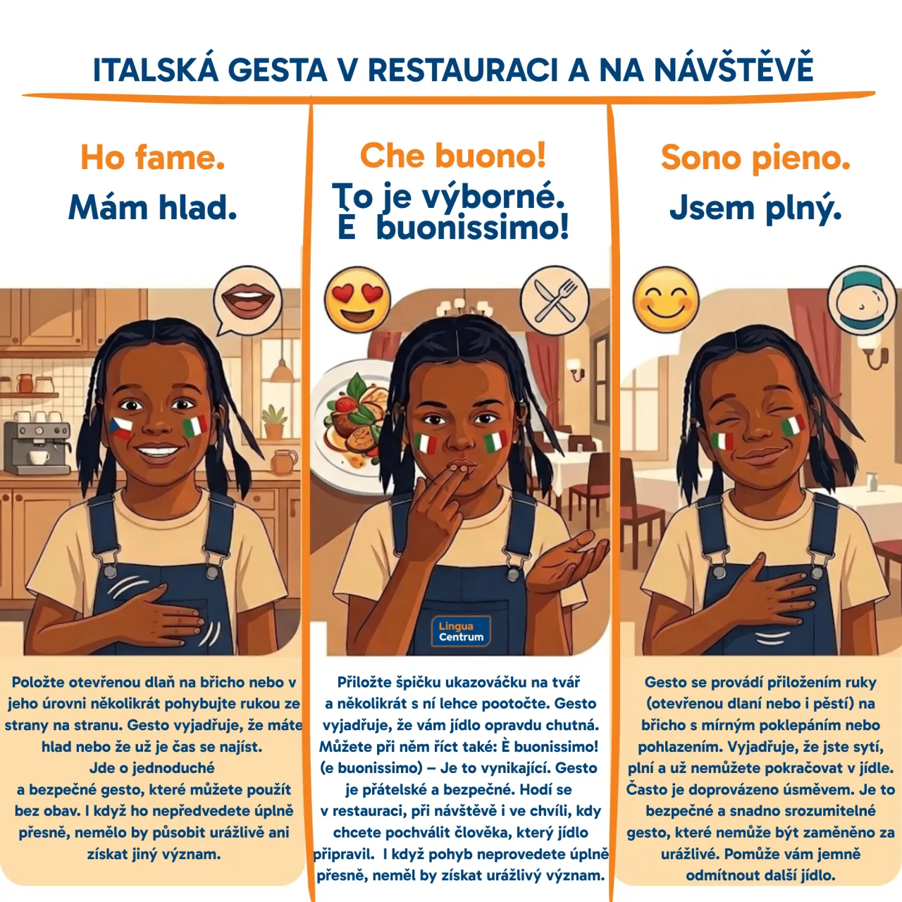italská gesta v restauraci a na návštěvě
