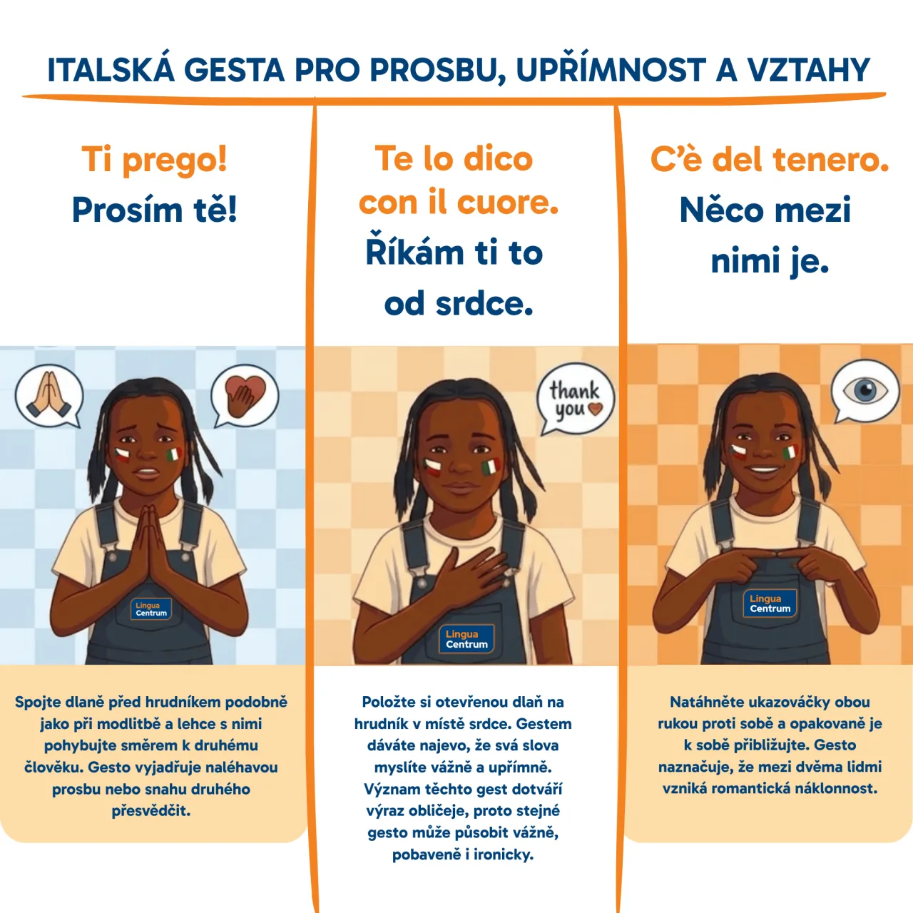 italská gesta pro prosbu, upřímnost a vztahy