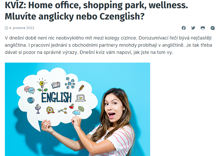 KVÍZ: Home office, shopping park, wellness. Mluvíte anglicky nebo Czenglish?